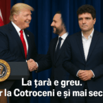Donald Trump felicită președintele Poloniei cu o strângere de mână, în timp ce Nicușor Dan stă singur, cu mâinile împreunate, într-un gest de resemnare, sub mesajul: „La țară e greu. Dar la Cotroceni e și mai secetă.”