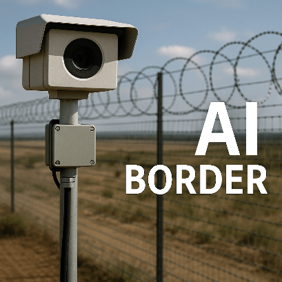 Cameră de supraveghere modernă instalată la frontiera Uniunii Europene, parte din sistemele automate bazate pe inteligență artificială (AI) pentru monitorizarea migrației și securității.